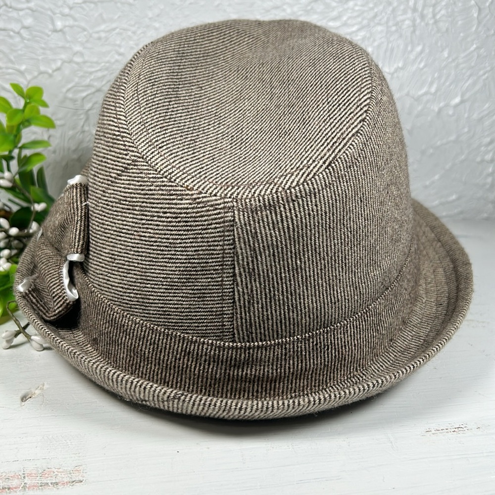 Brown Fedora Stylish Bow Accent Lightweight Tweed Pattern Fedora Hat NWOT - Picture 5 of 11